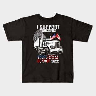 I Support Truckers Freedom Convoy 2022 Canadian Flag Trucker Kids T-Shirt